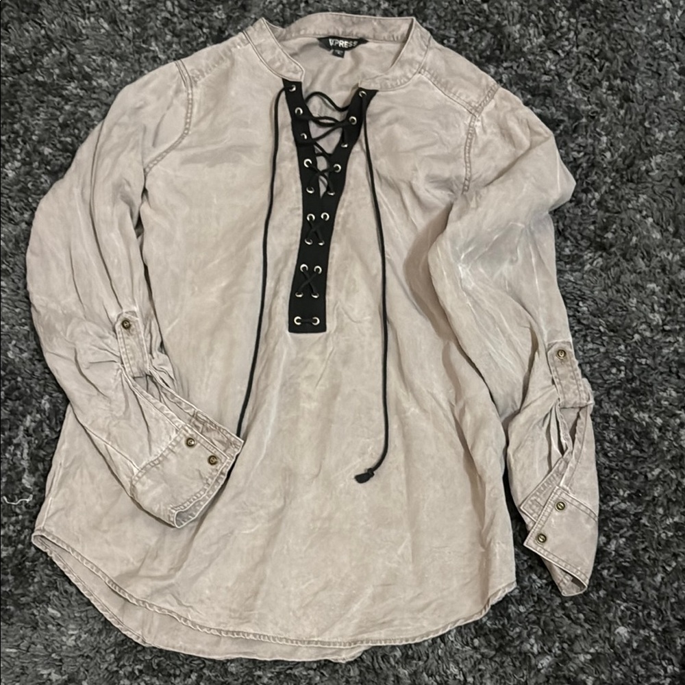 Express Beige Long Sleeve Blouse